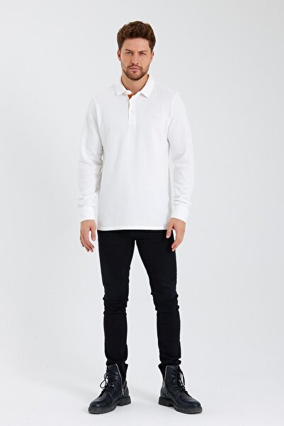 ENQUE Ανδρικό φούτερ Basic Polo Neck Μακρύ Φαρδύ Χειμερινό Λευκό Φούτερ