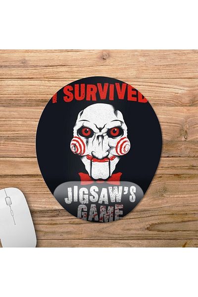 Pixxa I Survived Jigsaw - منشار - لوحة ماوس مع دعم المعصم - نموذج بيضاوي واحد
