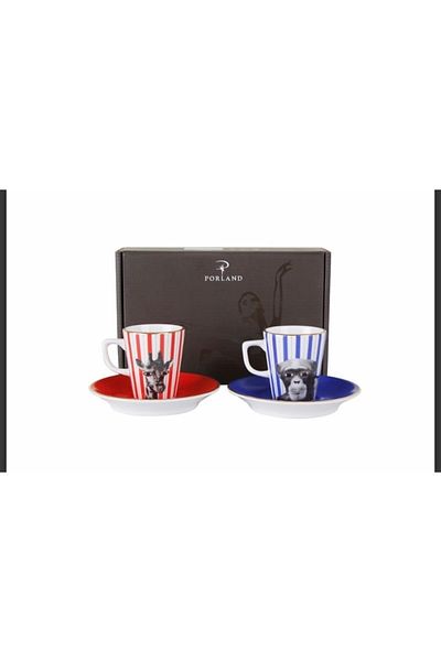 Porland Monkey-Giraffe Patterned 4 Piece Coffee Set