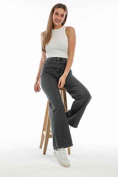 DRC trend Russel Ash Gray Smoked Power Lycra Super High Waist Loose Jeans Palazzo