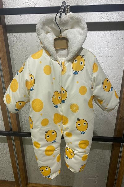 PODİUM GİYİM Special Series Yellow Orange Printed Cute Cosmonaut Jumpsuit with Ears