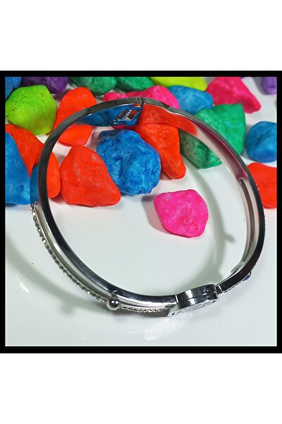 FAMİLY Temalı Kelepçe Model Zirkon Taşlı Silver Renk Paslanmaz Ve Kararmaz Çelik Bileklik