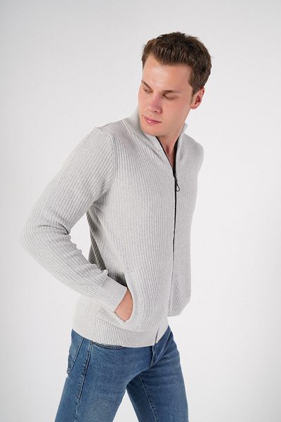 Trist Star Gray Men's 100% Cotton Zippered Stand Collar Pocket Knitwear Cardigan Trist-1193