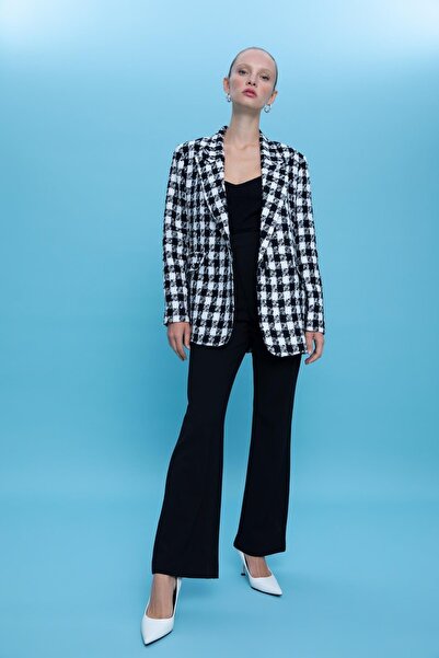 DeFacto Oversize Fit Kazayağı Desenli Blazer Ceket