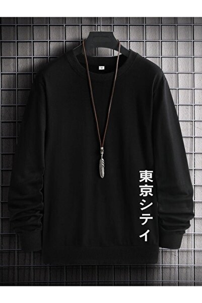 Machetta Unisex okrugla kragna crna japanska Štampano Oversize kroj majica
