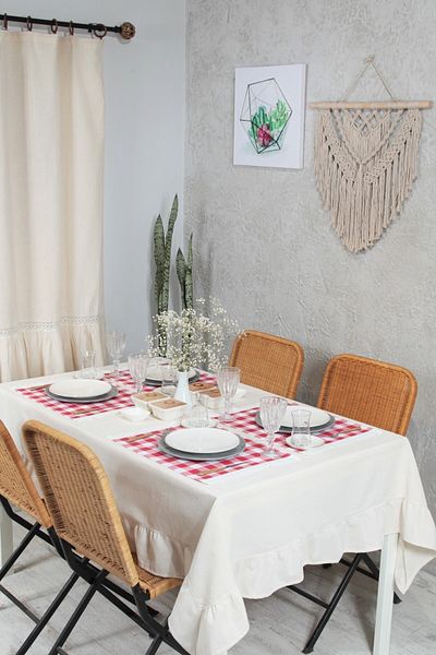 cotton maison American Service Checked Scalloped 4-Piece Retro 30x45 Cm