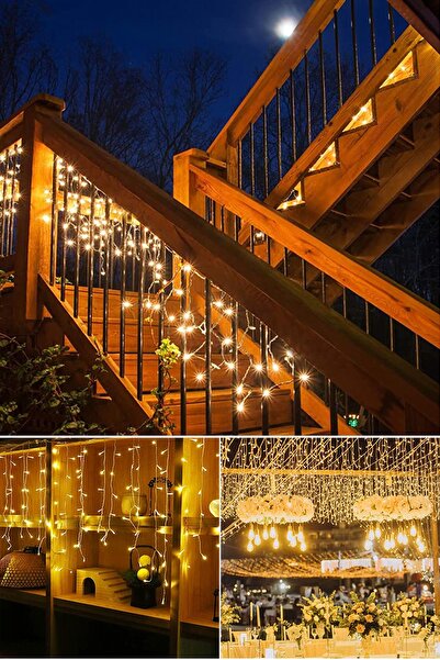 Technojet 3x1 Metre Perde Led Animasyonlu 12 Saçaklı Fişli Eklenebilir 8 Fonksiyonlu Yılbaşı Parti O