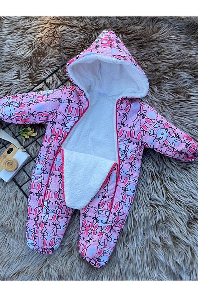 Minizade Rabbit Patterned Baby Girl Cosmonaut Jumpsuit