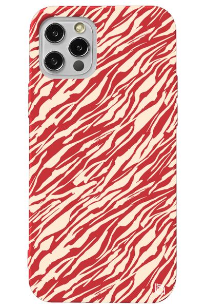 WANNA PROTECT Iphone 14 Pro Kırmızı Premium Içi Kadife Çizgilerr Desenli Sili...