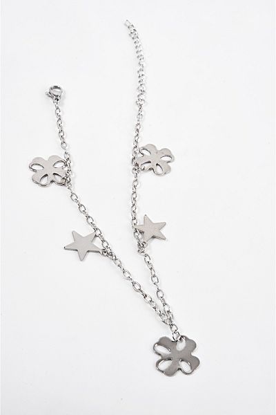 EUROMODA Steel Anklet Foot Accessory with Steel Star and Ribbon Figures