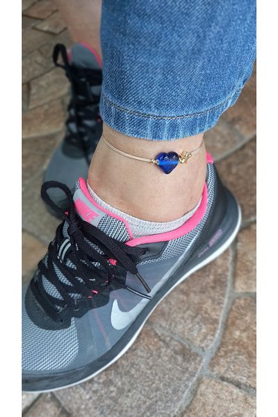 Atolye Ferda Heart Handmade Glass Murano Anklet Bracelet