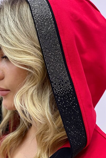 RICH GLAM С качулка Crystal Stone Red Голям размер Дамски комплект анцуг от два нишки