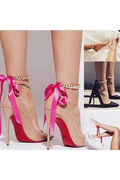 İPAR AKSESUAR Gold Chain Pink Ribbon Stylish Anklet
