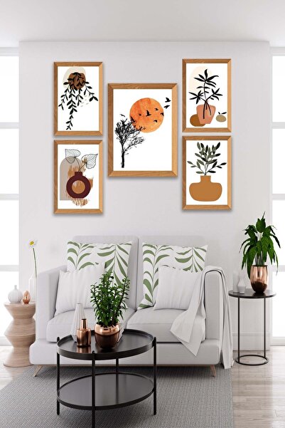 no77decor 5 Parça Modern Sanatsal Bohem Tarzda (ahşap Çerçeve Görünümlü) Uv B...