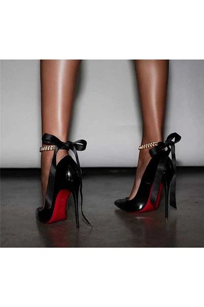 İPAR AKSESUAR Stylish Anklet - Gold Chain Black Ribbon
