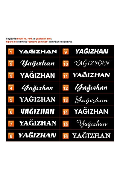 Vegatasarım Oto Araba Sticker Çıkartma - 2 Adet Isim Yazı - Beyaz