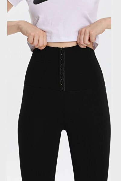 Eceyaman moda Kadın Siyah Korseli Agraflı Yüksek Bel Tayt