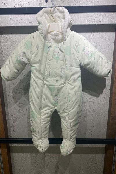 PODİUM GİYİM Cute Bear & Balloon Printed Winter Cotton Footed Cosmonaut Jumpsuit (mintgreen)