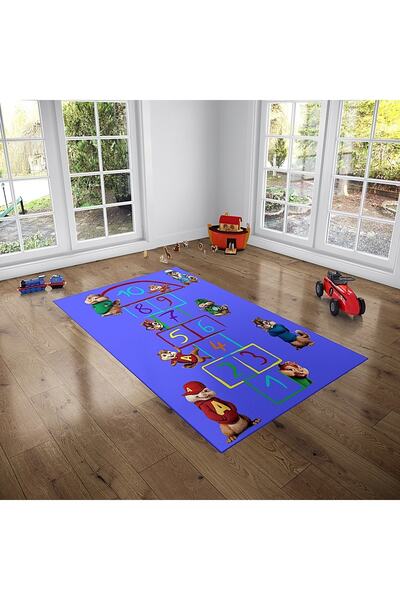 NesaDecor Alvin Ve Sincaplar Seksek Halı & Oyun Halısı
