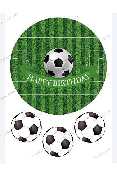 sevvom Yenilebilir Kağıt Futbol Sahası Resimli Happy Birthday Yazılı Pasta Üz...
