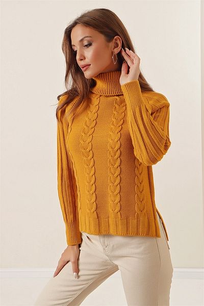 AQE FASHION Pulover ajurat împletit cu gât