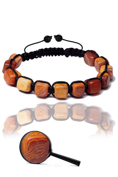 Tesbih Atölyesi Certified Cube Cut Orange Agate Stone Natural Stone Bracelet