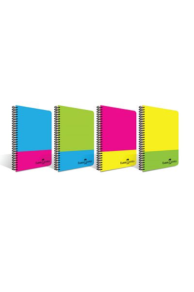 Faber Castell A4 Spiral Neon PP Copertă 80 de coli Set de 4 caiete pătrate
