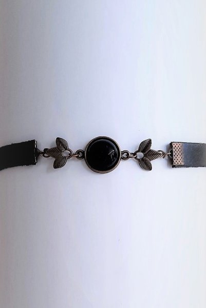 LADYMİRAGE Black Leather Natural Stone Choker Necklace