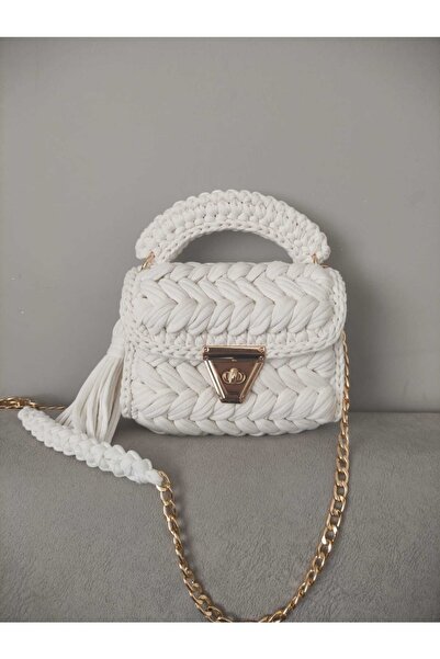 CHQEL Kadın Fıstık Model El Yapımı Tığ Işi Penye Ip Çanta & El, Omuz Ve Çapra...