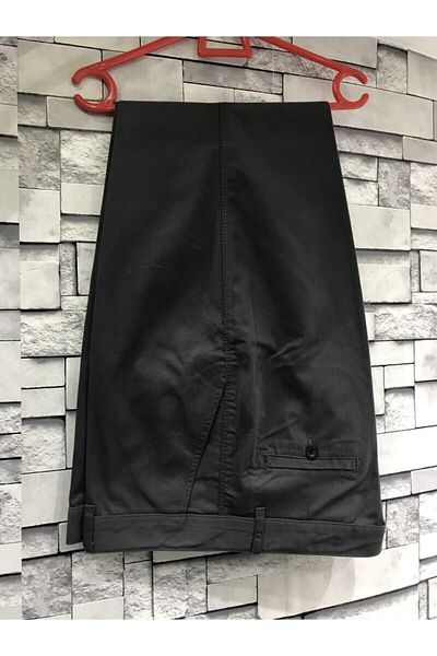 ÖZ NARİN Men's Gray Plus Size Dark Linen Trousers