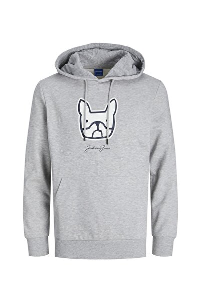 Jack & Jones Ανδρικό φούτερ με γιακά με κουκούλα ανοιχτό γκρι 12219677 _jorco...