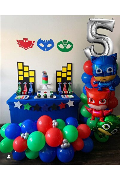PARTİAVM Pijamaskeliler Balon Zinciri Pjmasks Full Set (pompa+zincir+yapıştır...