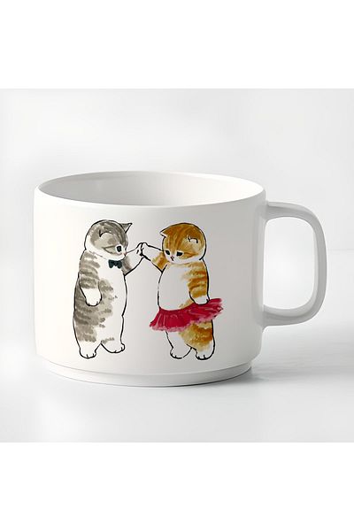 GünayStore Double Turkish Coffee Cup & Espresso Naughty Cats Cup Mug 180 Ml