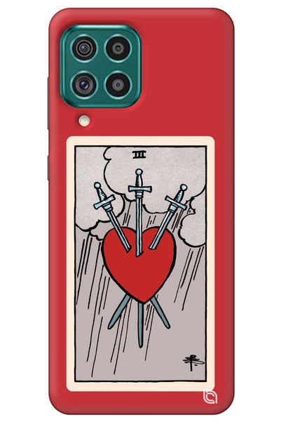 WANNA PROTECT Samsung A22 Red Premium Velvet Inside Tarot Heart Patterned Sil...