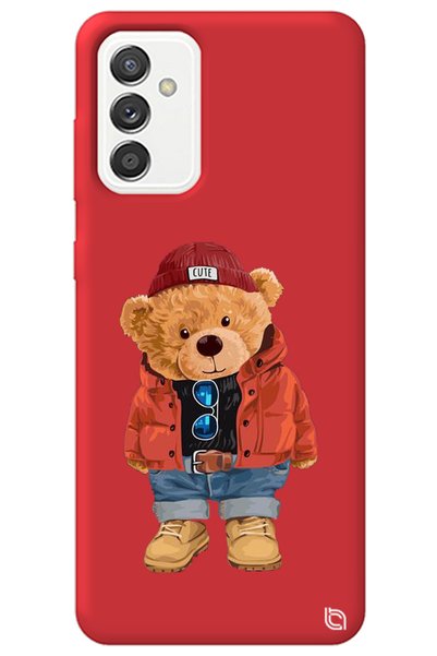 WANNA PROTECT Samsung M52 Red Premium Velvet Teddy Bear Patterned Silicone Ph...