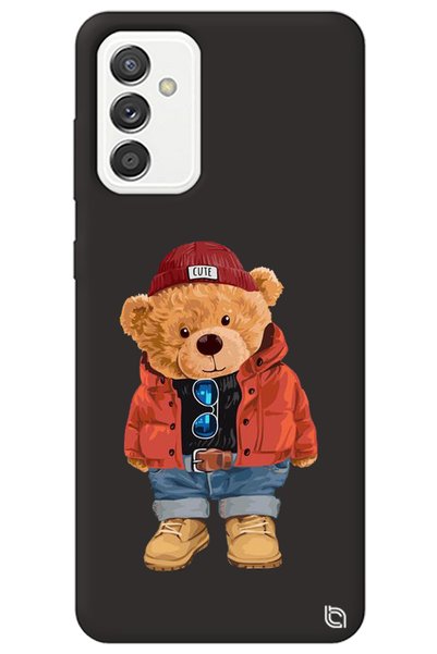 WANNA PROTECT Samsung M52 Black Premium Velvet Teddy Bear Patterned Silicone ...