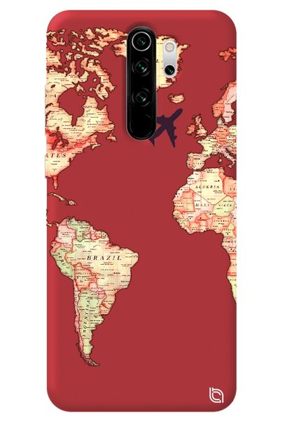 WANNA PROTECT Xiaomi Redmi Note 8 Pro Red Premium Velvet Inside Map Patterned...
