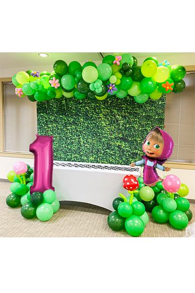 PARTİAVM Masha And His Husband Balloon Chain Full Set Masha And The Bear (pump+chain+adhesive)