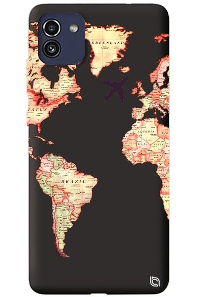 WANNA PROTECT Samsung A03 Black Premium Velvet Inside Map Patterned Silicone ...