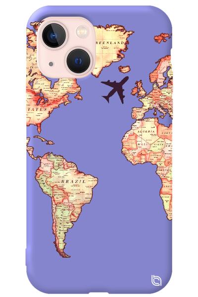 WANNA PROTECT iPhone 14 Lilac Premium Velvet Map Patterned Silicone Phone Case