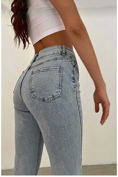 Livik Pantaloni largi de jeans cu talie super înaltă Ikon Blue Lycra pentru femei. (super Înalt.) Wide Leg.virtute