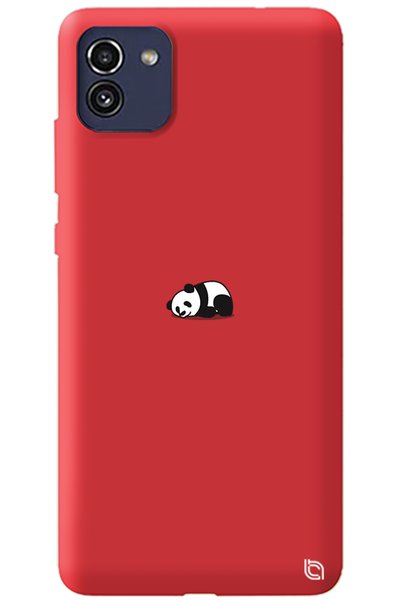 WANNA PROTECT Samsung A03 Red Premium Velvet Panda Patterned Silicone Phone Case