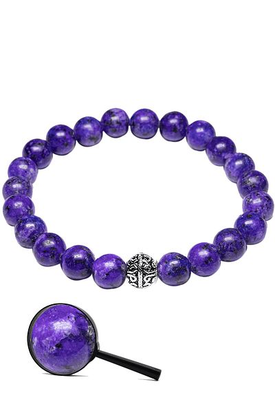 Tesbih Atölyesi Certified Charoite Natural Stone Bracelet (with silver attachment)