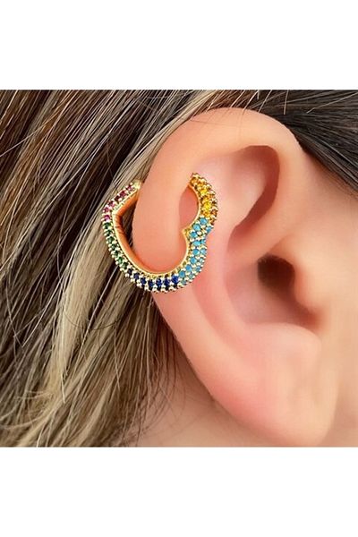 MAZEN Heart Figured Colorful Zircon Stone Fake Cartilage Ear Cuff - Apm Earrings