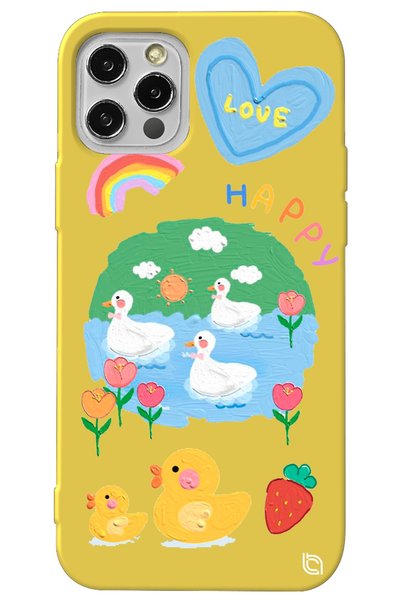 WANNA PROTECT iPhone 14 Pro Yellow Velvet Happy Duck Patterned Silicone Phone...