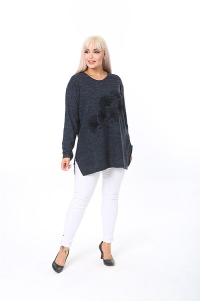 tıgersıze Large Size Women's Soft Flocked Printed Sweater