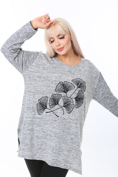 tıgersıze Large Size Women's Soft Flocked Printed Sweater