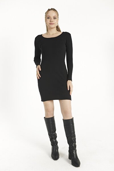 Seise Tekstil Crew Neck Long Sleeve Bodycon Knitted Dress