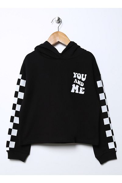Funky Rocks Printed Girl's Black Sweatshirt Prg-50
