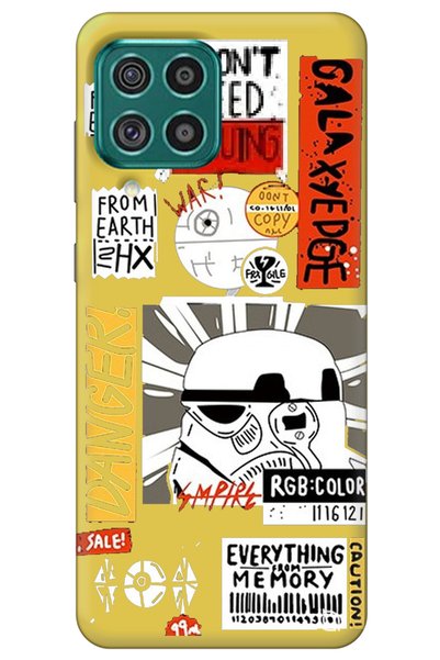 WANNA PROTECT Samsung A22 Yellow Premium Velvet Inside Danger Patterned Silic...